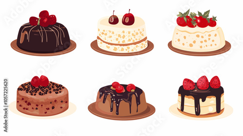 Dessert, cake isometric flat icon collection birthday fruit cakes vector illustration set