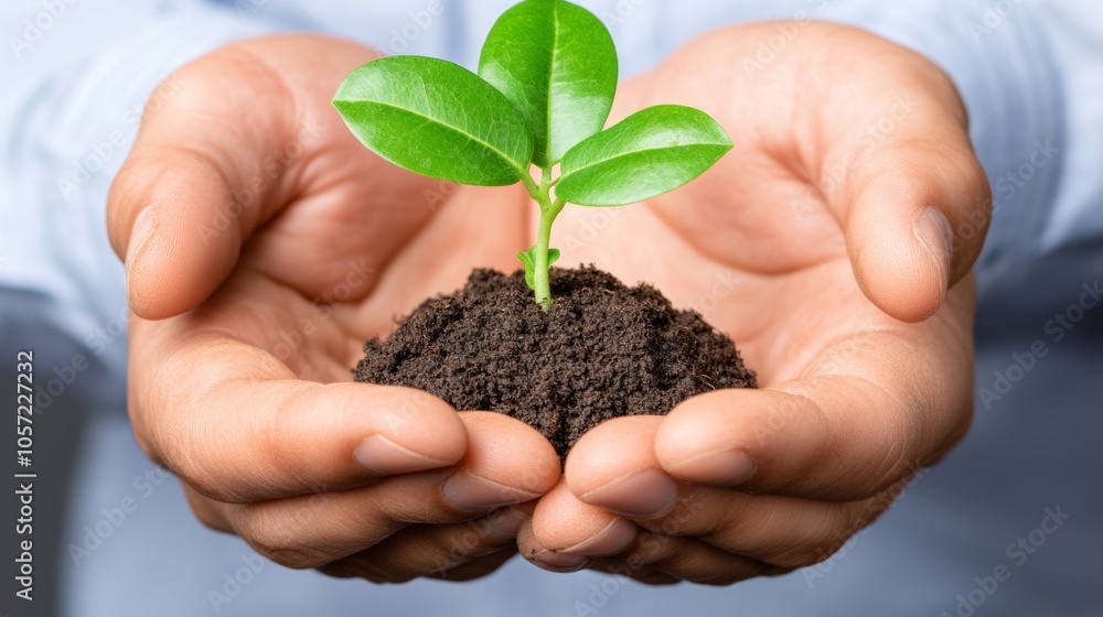 Hands Holding Young Plant Sprout in Soil Growth Sustainability Nature New Life Hands Holding Young Plant Sprout in Soil Growth Sustainability Nature New Life