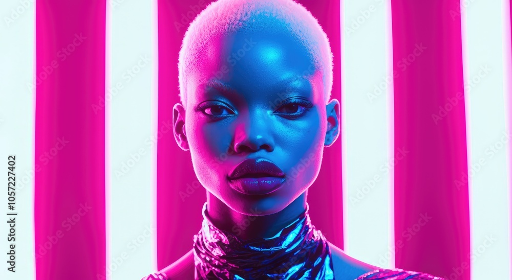Stylish Portrait of African Model in Futuristic Neon Lighting. Stylish Portrait of African Model in Futuristic Neon Lighting.