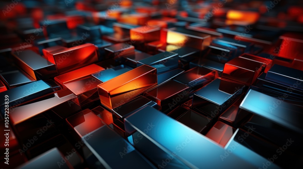 A close-up of abstract, colorful glass-like blocks creating a dynamic visual texture.