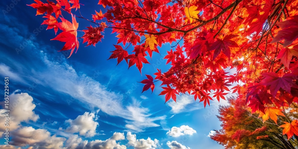 Vivid Red Leaves Under Bright Blue Sky - Autumn Nature Photography Vivid Red Leaves Under Bright Blue Sky - Autumn Nature Photography
