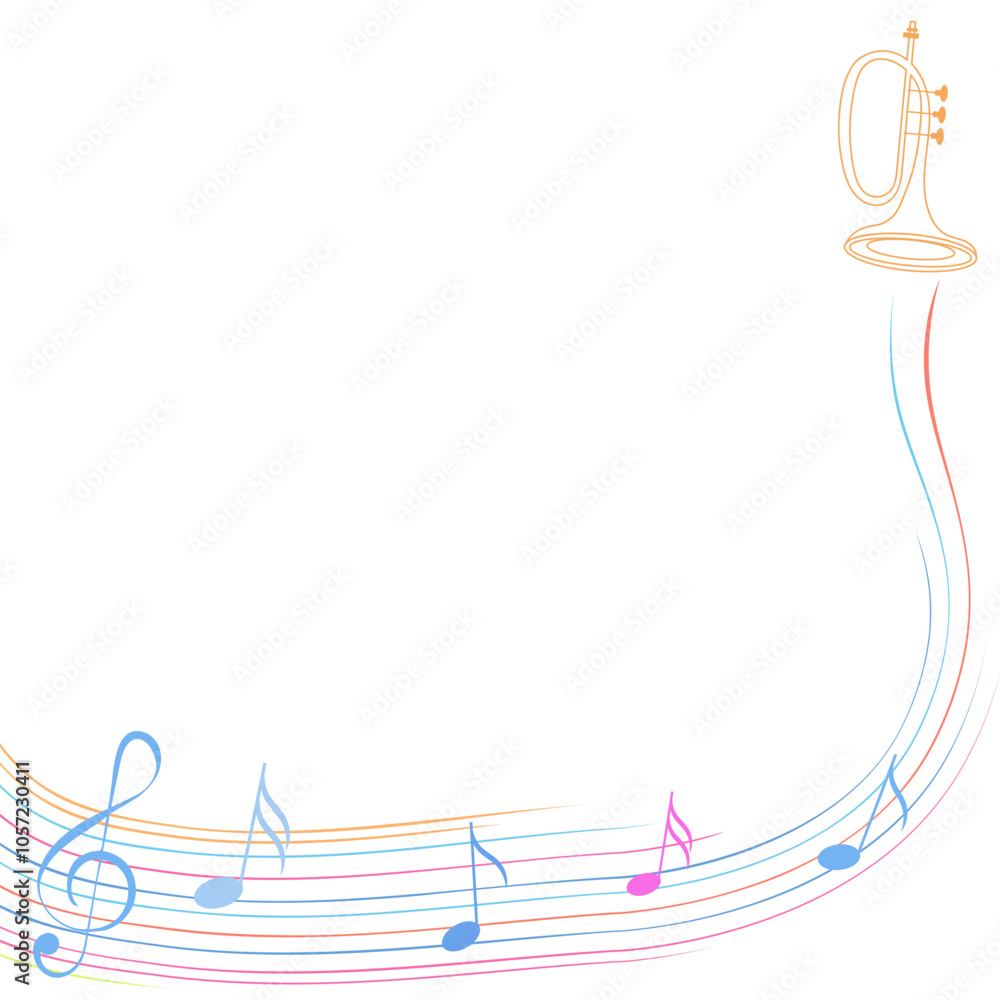 Music design. Trumpet, treble clef and musical notes. For concert, music, stickers, t-shirts. Music design. Trumpet, treble clef and musical notes. For concert, music, stickers, t-shirts.