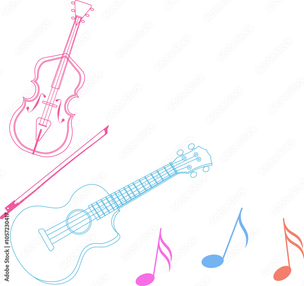 Naklejka premium Music design. Violin, guitar and musical notes. For concert, music, stickers, t-shirts.