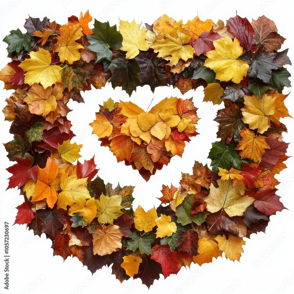 Fototapeta premium Heart-Shaped Autumn Leaf Garland Creation