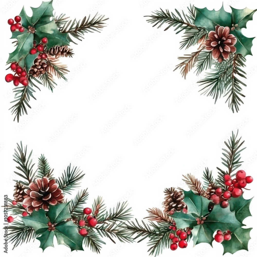Winter Floral Frame on White Background Winter Floral Frame on White Background