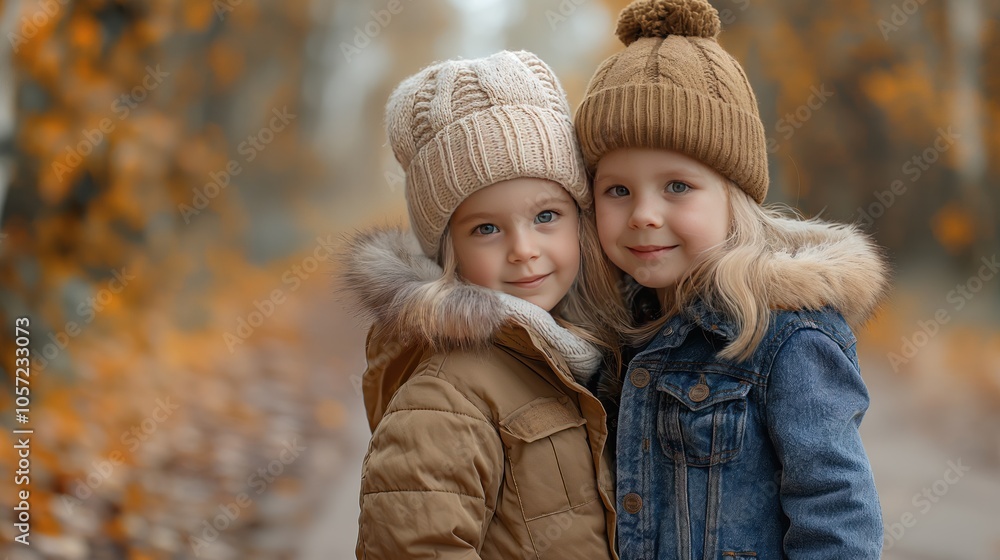 photo of brother and sister from america in autumn photo of brother and sister from america in autumn