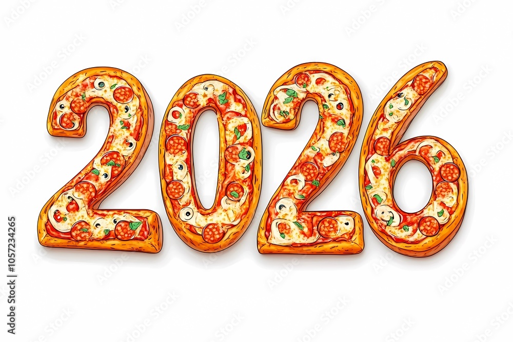 Top View Of 2026 Lettering Made From Pepperoni Pizza On White 1000 F 1057234265 