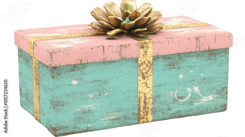 Vintage Christmas gift box on white background. Holidays