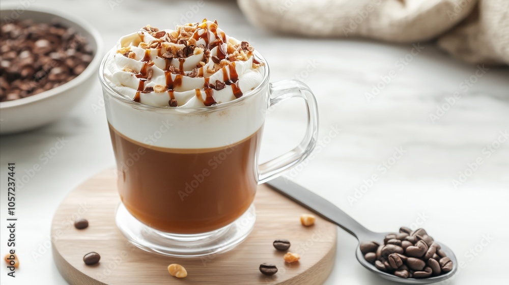 Cup of coffee with whipped cream and brown sugar on top Cup of coffee with whipped cream and brown sugar on top