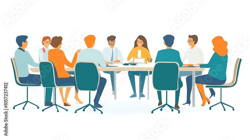 A diverse group of people engaged in a business meeting around a table.
