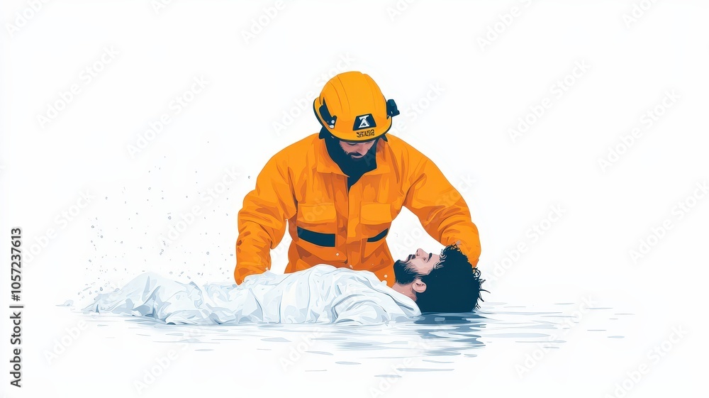 Rescuer Performing CPR on Drowning Victim Illustration Rescuer Performing CPR on Drowning Victim Illustration