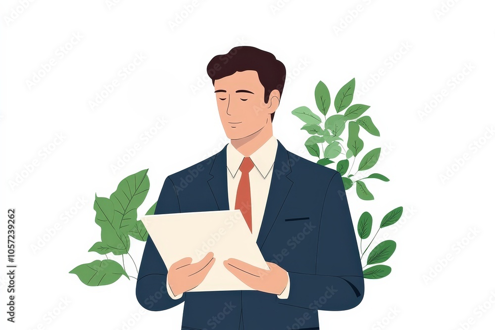 Businessman Holding Document in Flat Style Illustration Businessman Holding Document in Flat Style Illustration