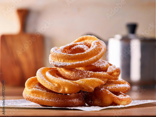 homemade fried cake with sugar powder