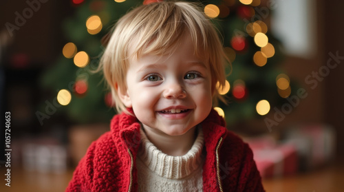 Adorable Child Enjoying Christmas Moment with Gifts and Cozy Firelight Ambiance