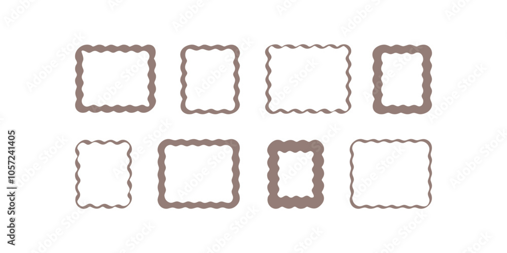 Fototapeta premium Geometric classic frame set in minimal style. Rectangular wavy framing. Vector shape for interior decor and design, packaging, labels, postcards, invitations.