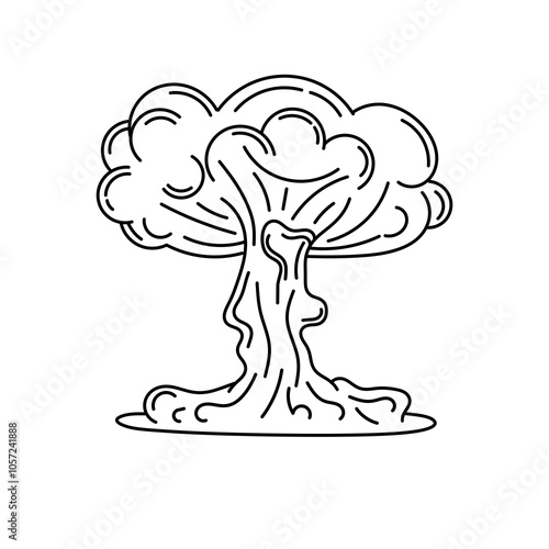 Smoke explosion, nuclear explosion, bomb explosion, and smoke plume isolated on a white background