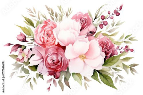 Fototapeta Naklejka Na Ścianę i Meble -  PNG White and pink bouquet illustration watercolor flowers.
