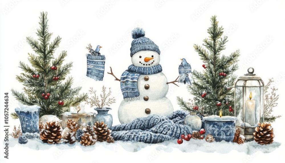 Obraz premium Christmas elements with snowman
