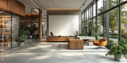 Wallpaper Mural Modern Office Space with Blank Wall for Template Use Torontodigital.ca