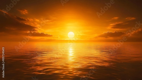 Golden Sunset Over Calm Ocean Waters