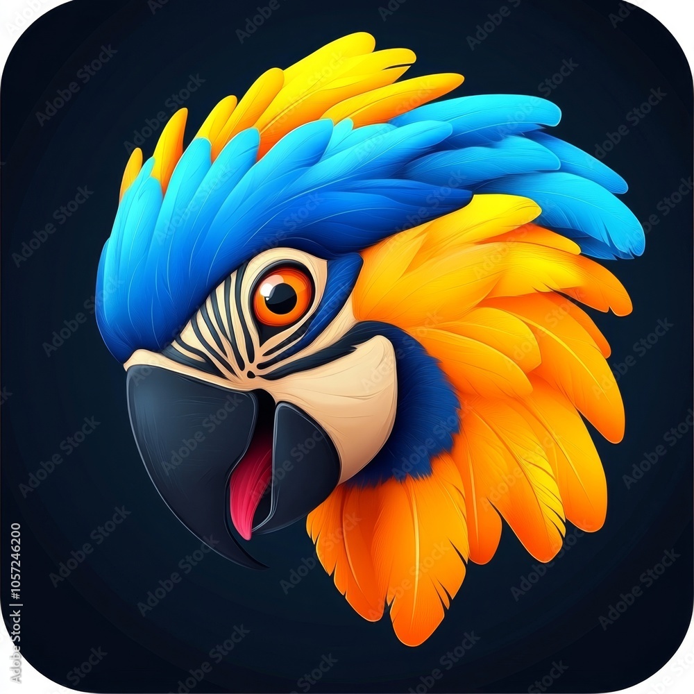 Fototapeta premium Colorful Parrot Illustration: Vibrant Feathers and Bold Design in Exotic Bird Portrait Art