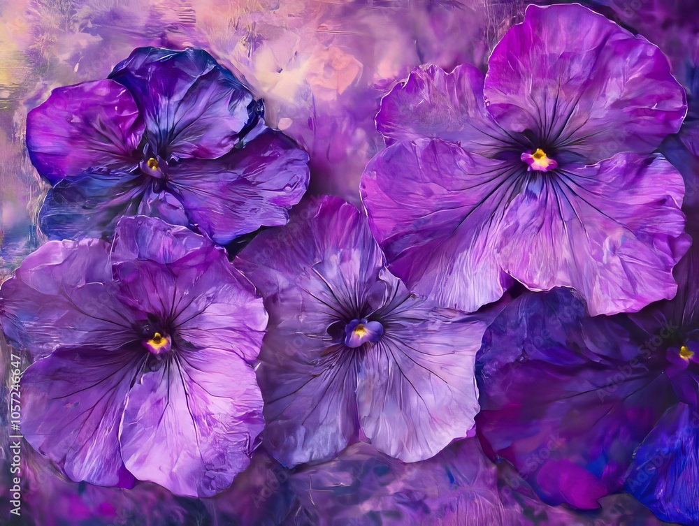 A painting of purple flowers on a purple background A painting of purple flowers on a purple background