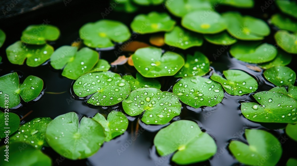 Water Lily Pads with Dew Drops Tranquil Pond Natural Beauty Green Leaves Relaxation Z Water Lily Pads with Dew Drops Tranquil Pond Natural Beauty Green Leaves Relaxation Z