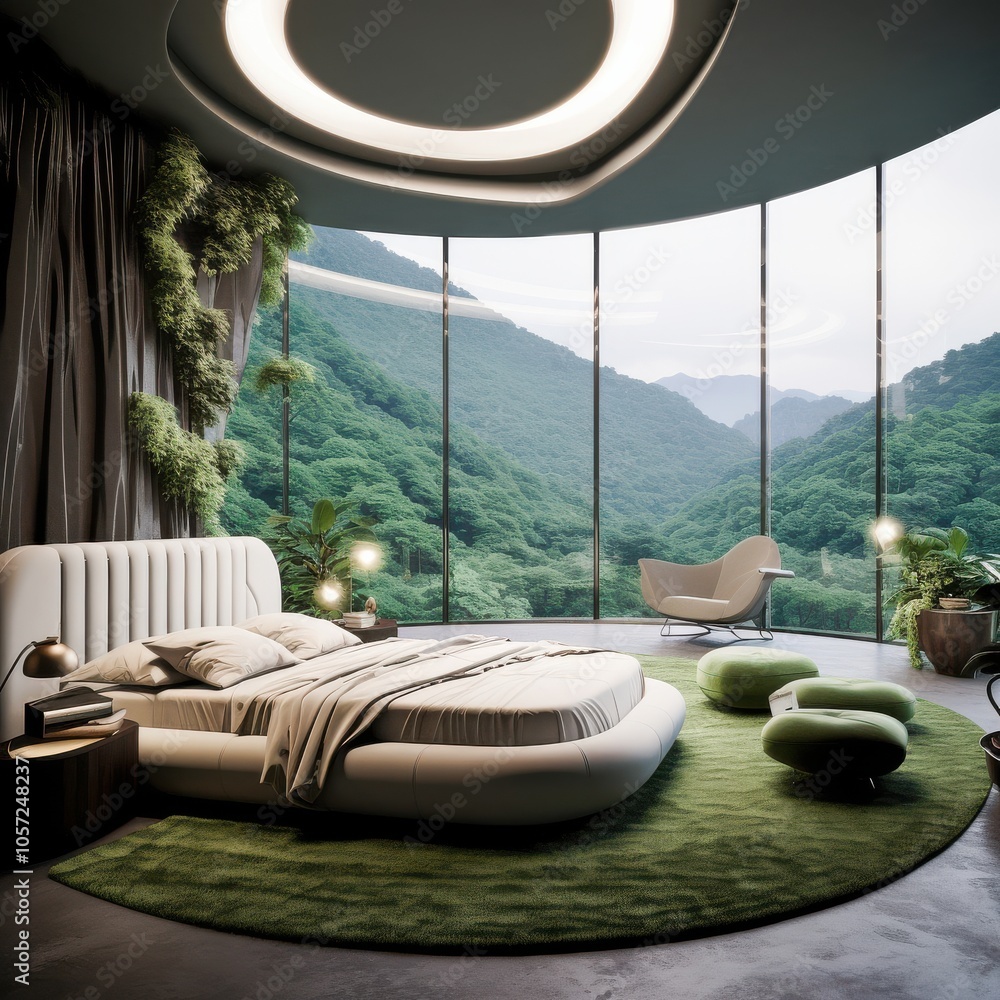 Fototapeta premium Eco Chic Bedroom with Mountain View