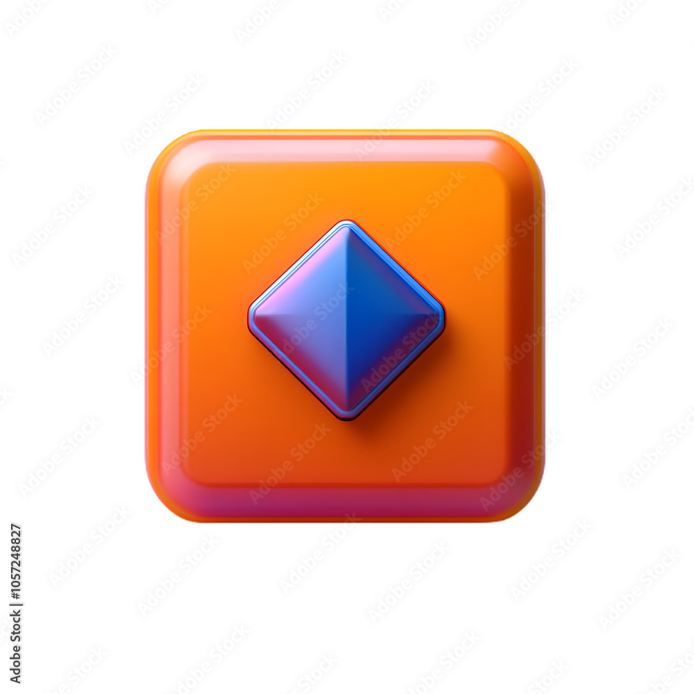 an Orange Square Button with a Central Blue Arrow on a Transparent Background an Orange Square Button with a Central Blue Arrow on a Transparent Background
