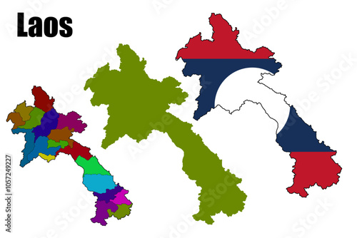 map of laos with flag as background