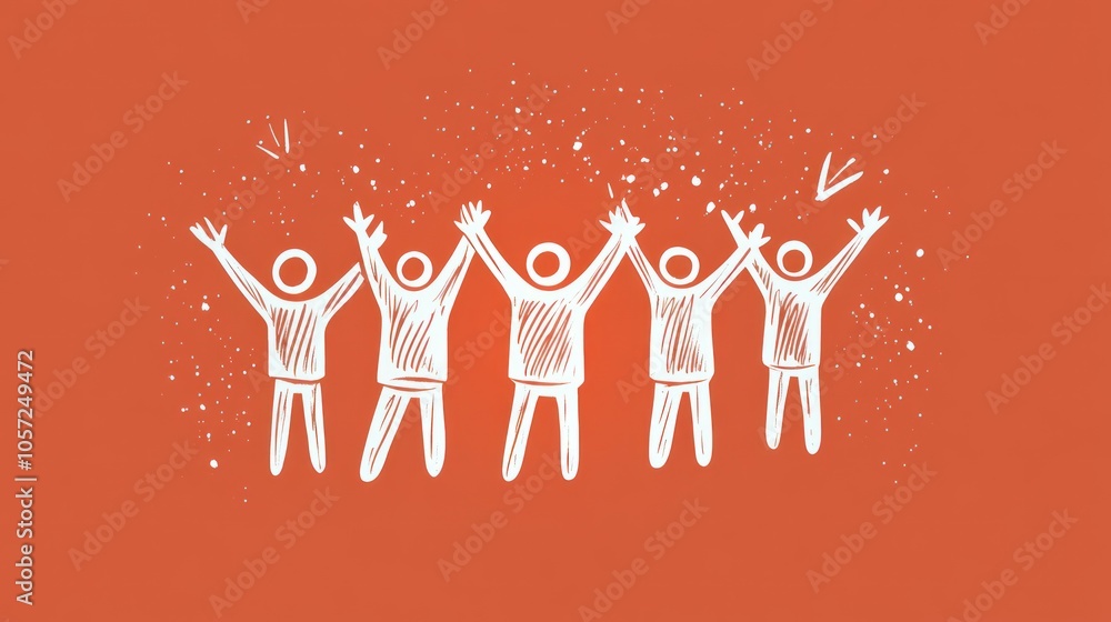 Success team icon with stylized hand-drawn figures, celebrating collaboration with a modern, abstract design Success team icon with stylized hand-drawn figures, celebrating collaboration with a modern, abstract design