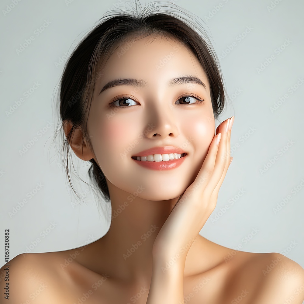 A smiling woman with a natural look, highlighting beauty and confidence. A smiling woman with a natural look, highlighting beauty and confidence.