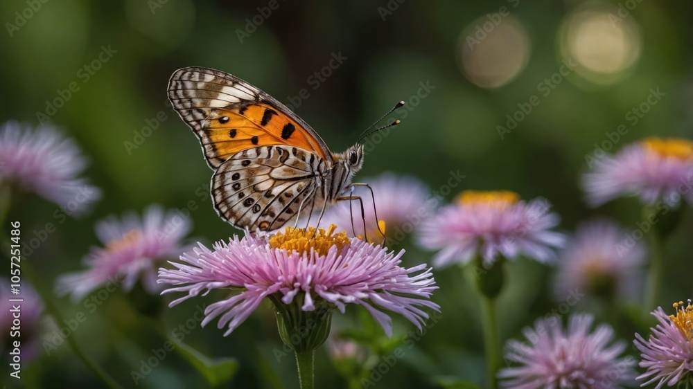 A butterfly perched on a pink flower, showcasing nature's beauty and vibrant colors. A butterfly perched on a pink flower, showcasing nature's beauty and vibrant colors.
