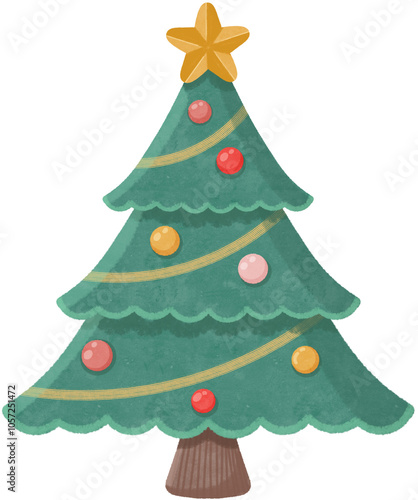 Hand drawn cute cartoon Christmas tree transparent background, elements christmas, graphic design