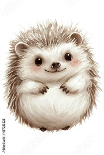 Little cartoon hedgehog, watercolor, curled into a ball, white background