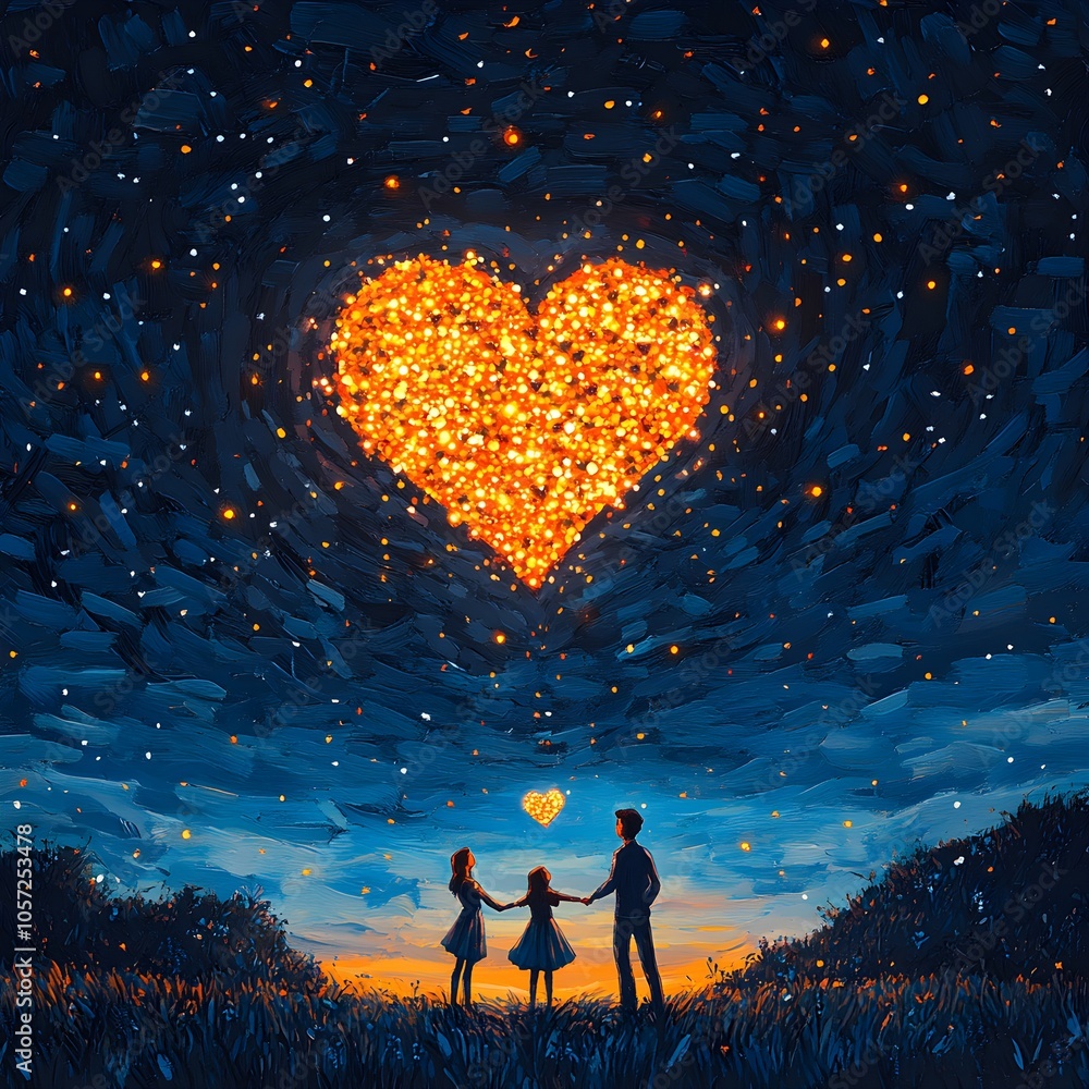 Obraz premium Couple Holding Hands Under Starry Night Sky.