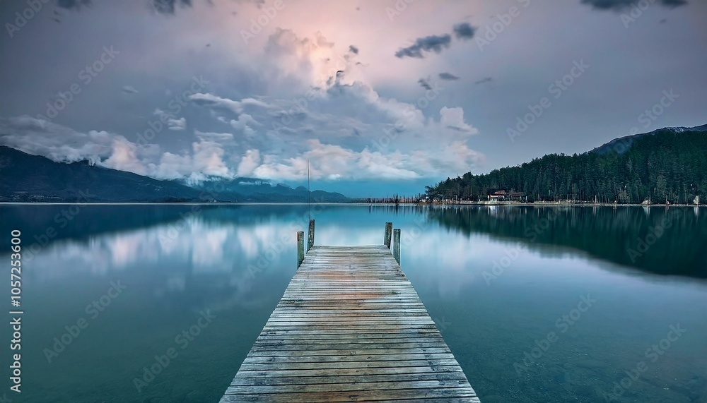 Fototapeta premium Pequeño embarcader a la luz de luna en un lago tranquilo