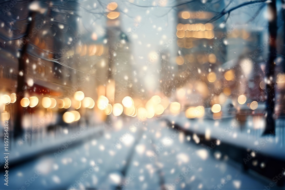 snowy cityscape intentional camera movement blurred snowflakes c snowy cityscape intentional camera movement blurred snowflakes c