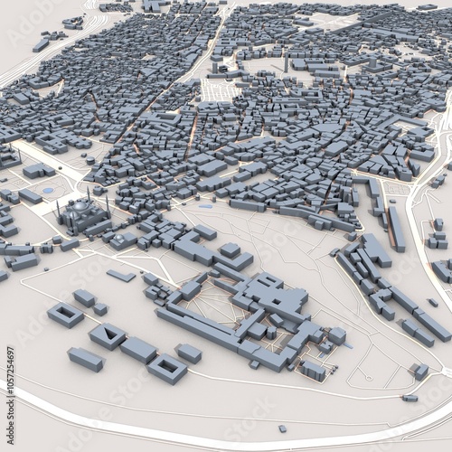 Photography Istanbul City Turkey Map, 3D Rendering