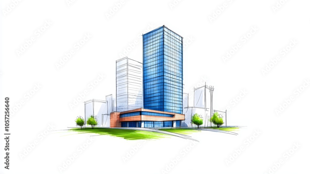 The development of sustainable urban areas is symbolized by green buildings with trees. The development of sustainable urban areas is symbolized by green buildings with trees.