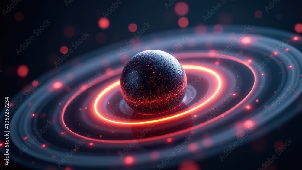 Abstract representation of an atom with vibrant, glowing electron paths around a central nucleus. Suitable for science, technology, and educational content. Abstract representation of an atom with vibrant, glowing electron paths around a central nucleus. Suitable for science, technology, and educational content.