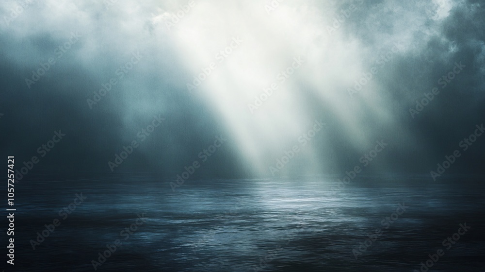 Dramatic Light Beams Through Dark Storm Clouds over the Sea Dramatic Light Beams Through Dark Storm Clouds over the Sea