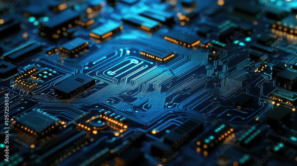 High-tech abstract background of a blue and green PCB, High-tech abstract background of a blue and green PCB,