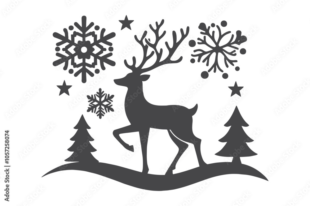 paper cut Christmas deer and snowflakes SVG cut file. paper cut Christmas deer and snowflakes SVG cut file.