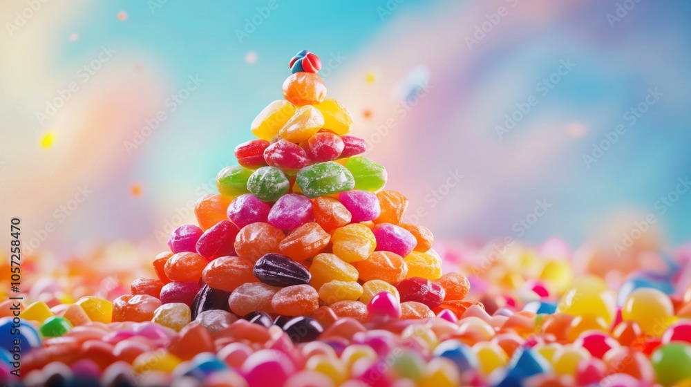 Candy and jellybean pyramid with bright colors and different shapes Candy and jellybean pyramid with bright colors and different shapes