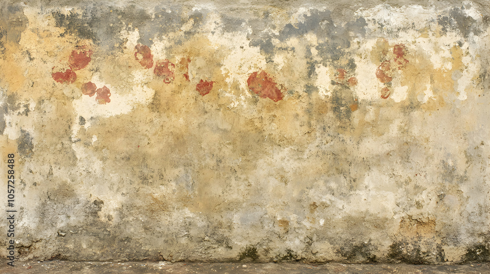 Fototapeta premium Weathered concrete wall with red paint splatter.