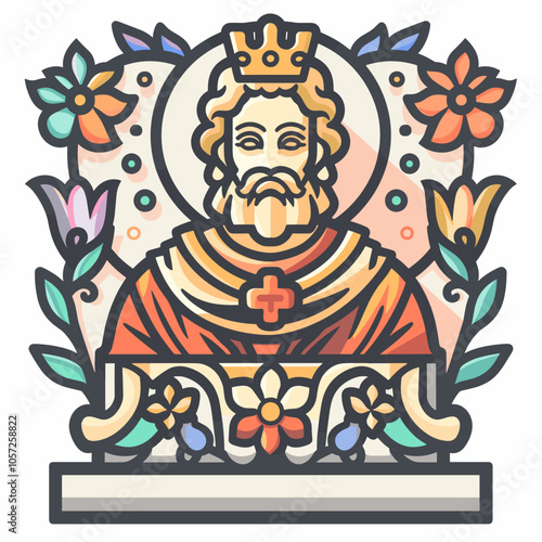 Vector illustration of a stained glass window with the image of Jesus Christ