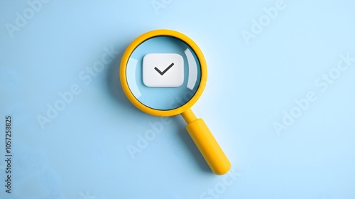 Two tone icon with a magnifying glass focusing on a single option representing the careful selection and discerning analysis of a concept or solution  Designed with a simple modern