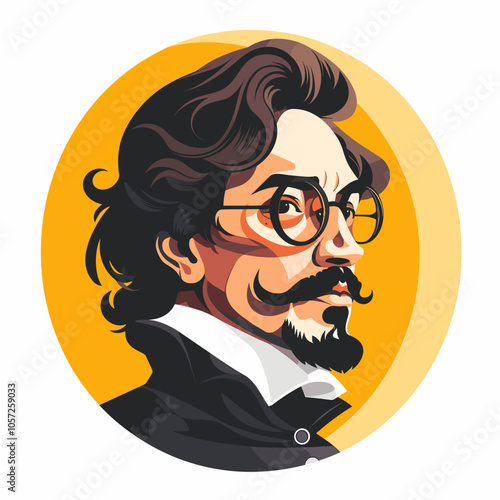 Portrait of a man with a beard and mustache. Vector illustration.