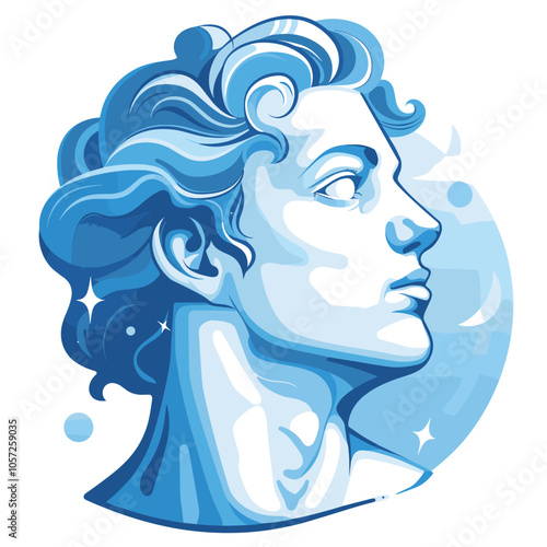Portrait of a beautiful woman with blue hair. Vector illustration.